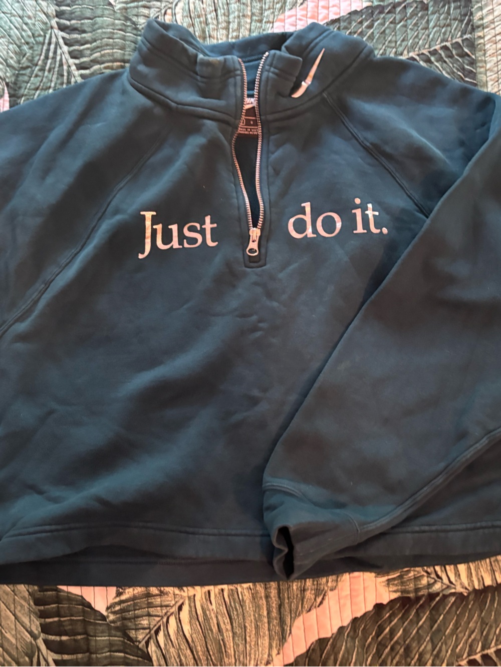 Nike Teal Quarter-Zip Pullover with White 'Just do it.'